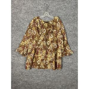 Club Collection Womens Sheer Tie Front Blouse Size 3X Fairy Ruffle Bohemian